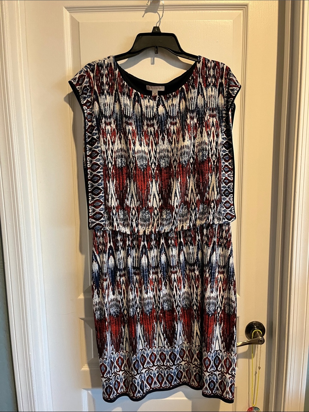 Sleeveless Midi Dress in Red, Navy & White